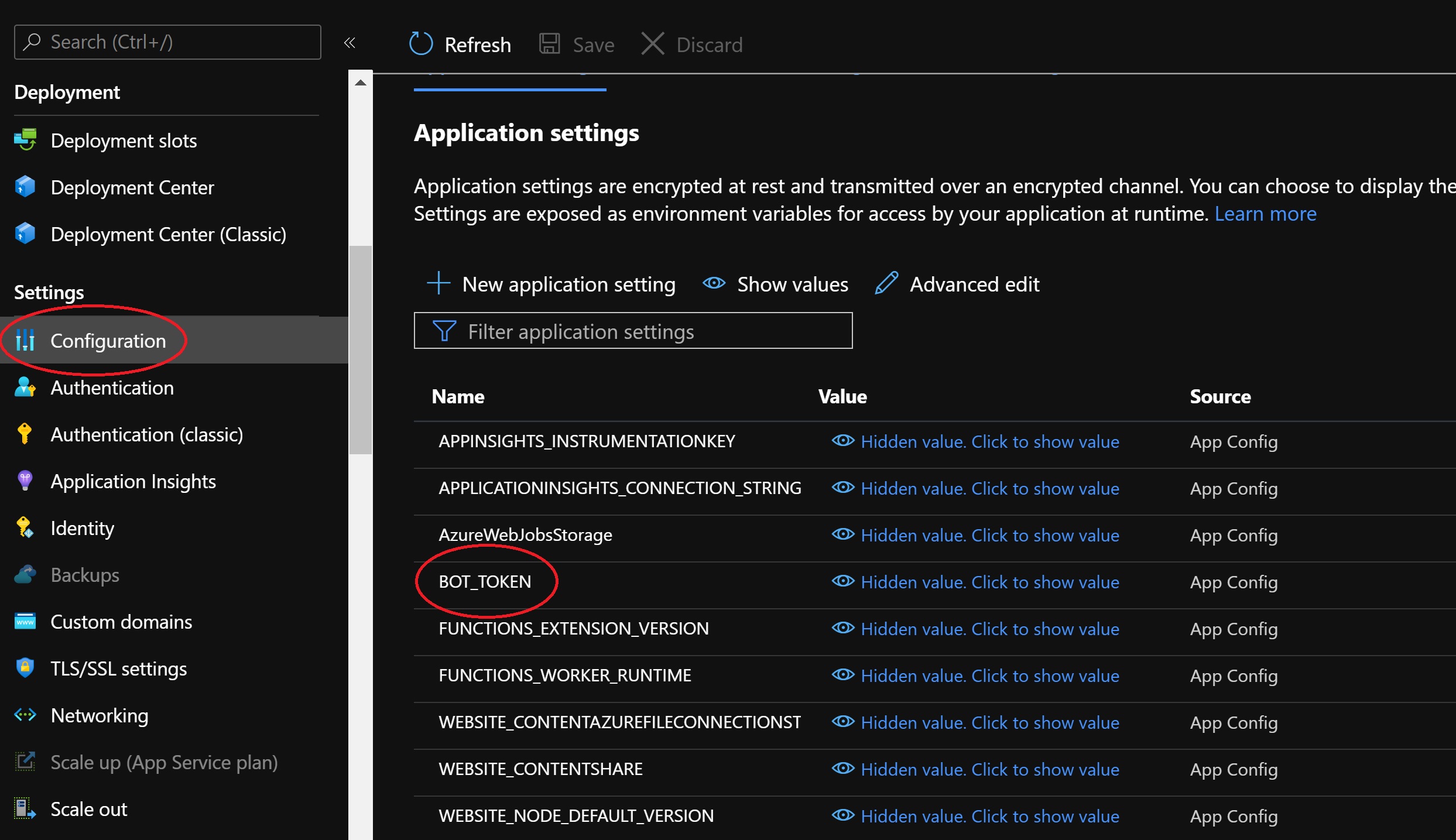 Azure Application settings